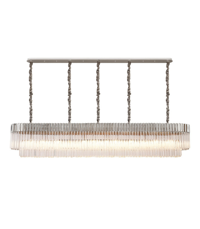 Poland 225 x 40cm Linear Pendant 12 Light E14 Polished Nickel/Clear Sculpted Glass Item Weight: 60kg-1