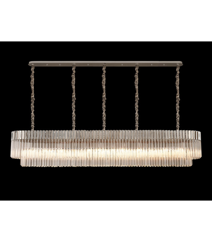 Poland 225 x 40cm Linear Pendant 12 Light E14 Polished Nickel/Clear Sculpted Glass Item Weight: 60kg-3