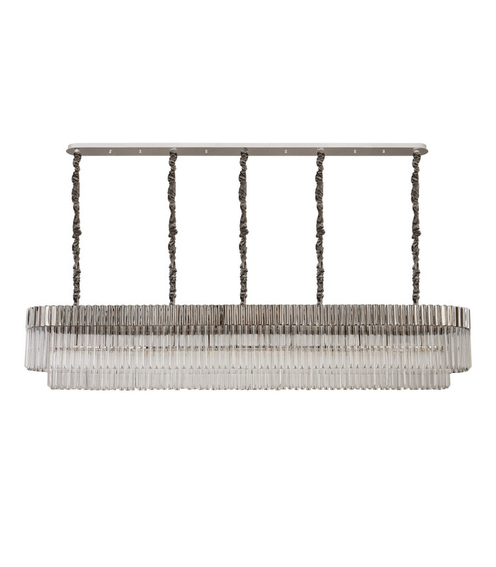 Poland 225 x 40cm Linear Pendant 12 Light E14 Polished Nickel/Clear Sculpted Glass Item Weight: 60kg-4