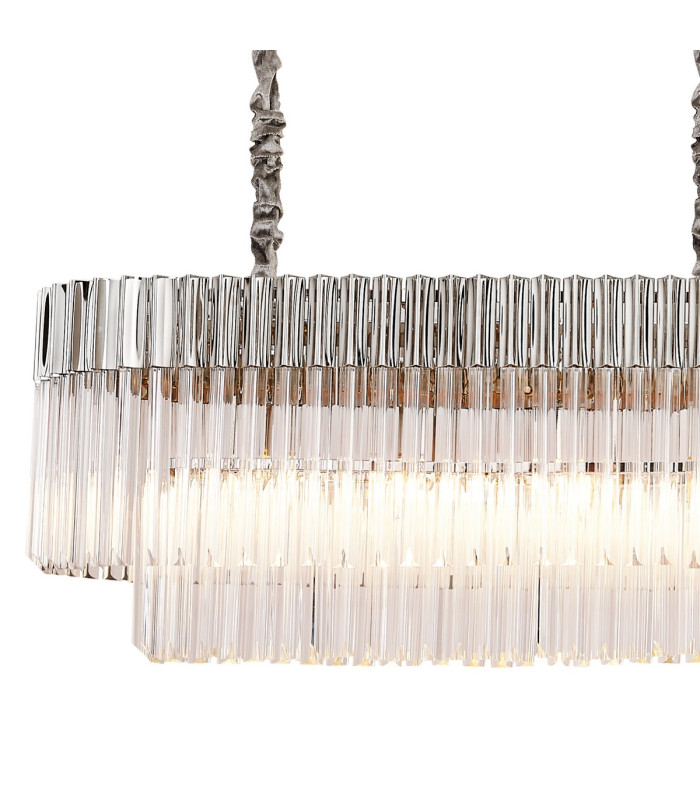 Poland 225 x 40cm Linear Pendant 12 Light E14 Polished Nickel/Clear Sculpted Glass Item Weight: 60kg-5