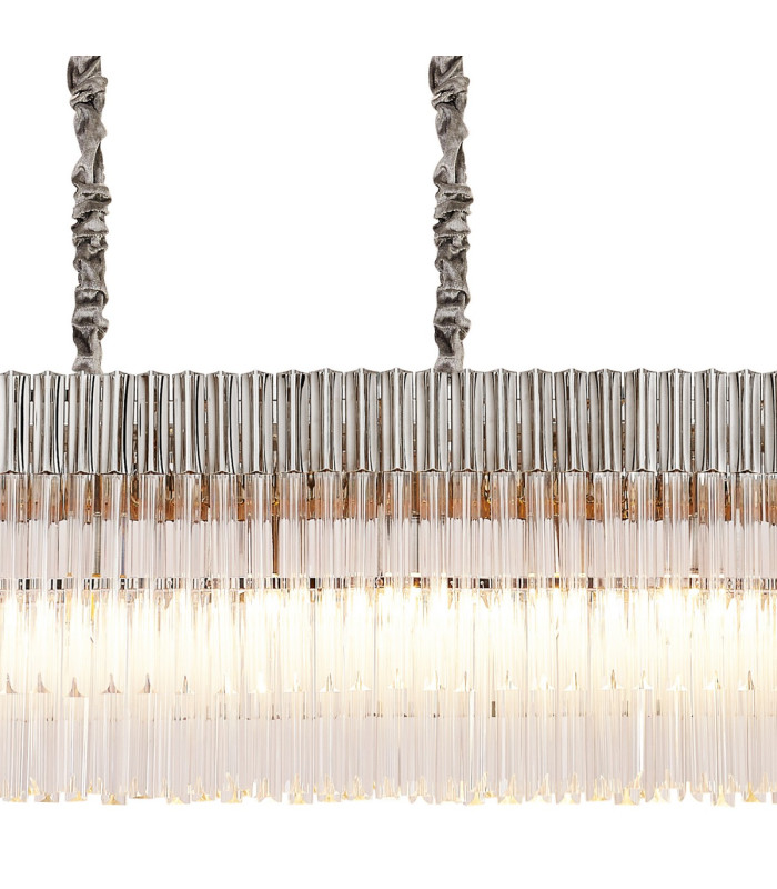 Poland 225 x 40cm Linear Pendant 12 Light E14 Polished Nickel/Clear Sculpted Glass Item Weight: 60kg-7