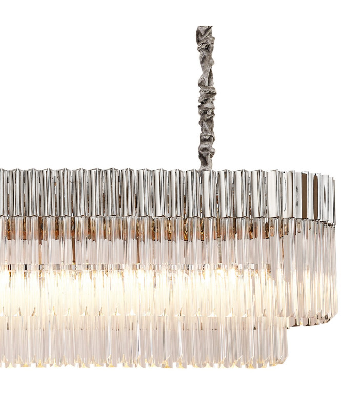 Poland 225 x 40cm Linear Pendant 12 Light E14 Polished Nickel/Clear Sculpted Glass Item Weight: 60kg-8