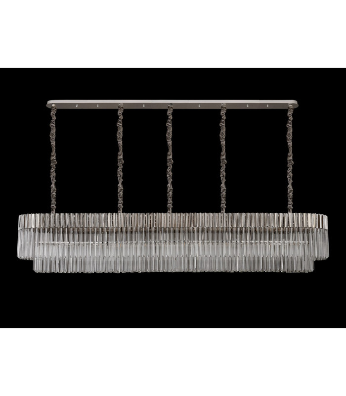 Poland 225 x 40cm Linear Pendant 12 Light E14 Polished Nickel/Clear Sculpted Glass Item Weight: 60kg-9