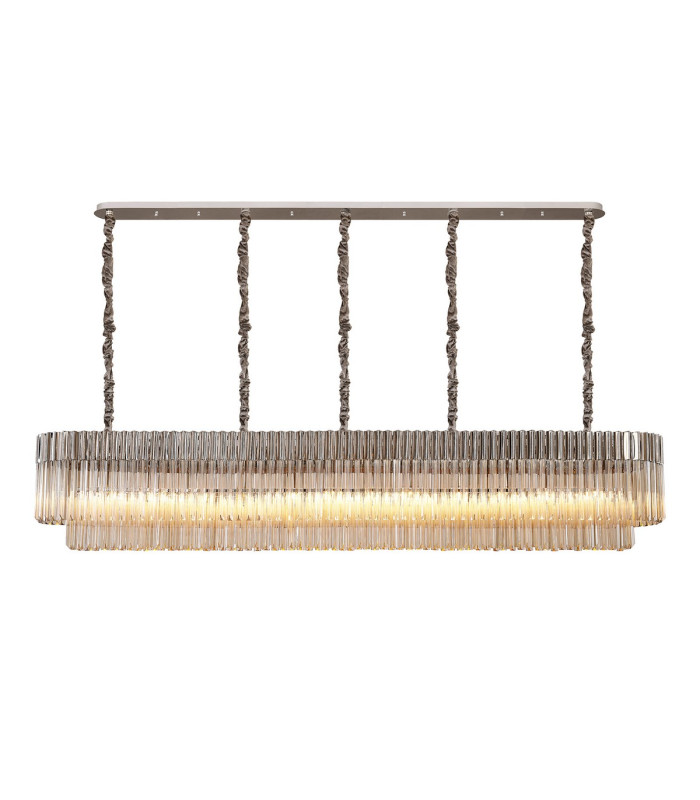 Poland 225 x 40cm Linear Pendant 12 Light E14 Polished Nickel/Cognac Sculpted Glass Item Weight: 60kg-1