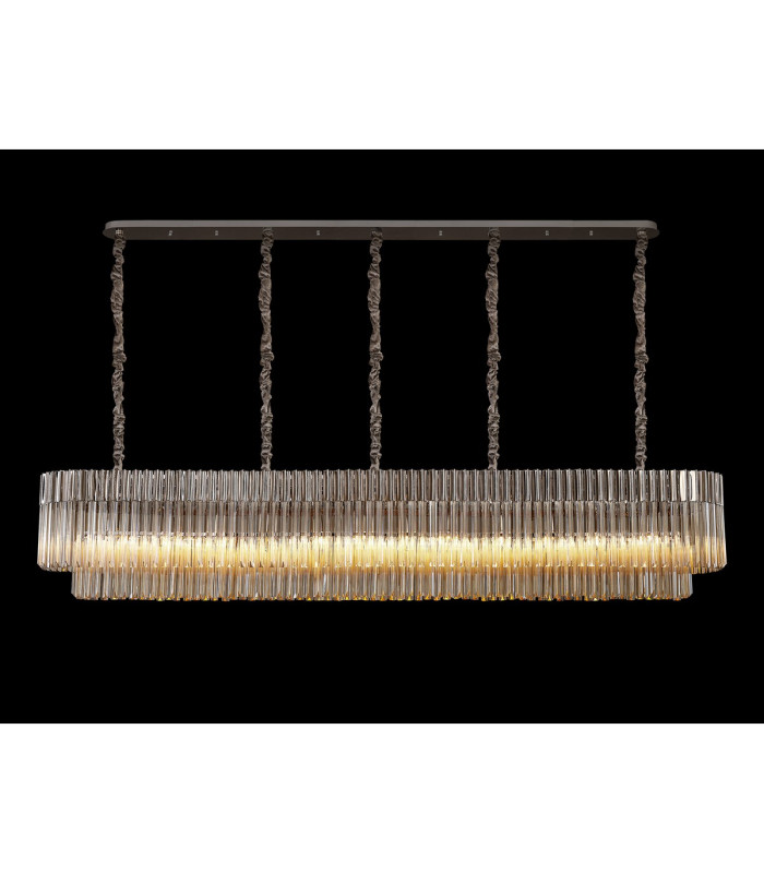 Poland 225 x 40cm Linear Pendant 12 Light E14 Polished Nickel/Cognac Sculpted Glass Item Weight: 60kg-3