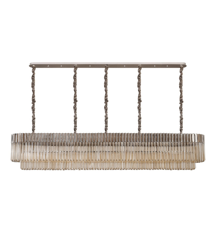 Poland 225 x 40cm Linear Pendant 12 Light E14 Polished Nickel/Cognac Sculpted Glass Item Weight: 60kg-4