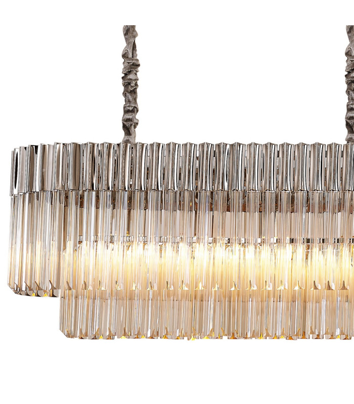 Poland 225 x 40cm Linear Pendant 12 Light E14 Polished Nickel/Cognac Sculpted Glass Item Weight: 60kg-5