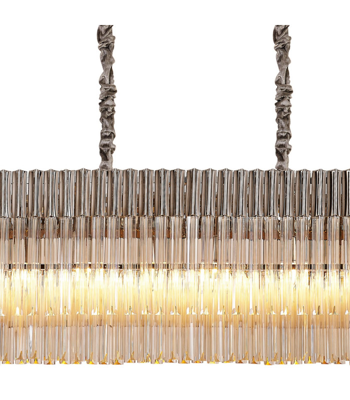 Poland 225 x 40cm Linear Pendant 12 Light E14 Polished Nickel/Cognac Sculpted Glass Item Weight: 60kg-7