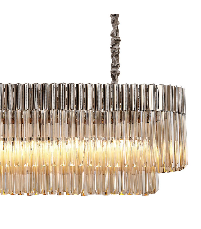 Poland 225 x 40cm Linear Pendant 12 Light E14 Polished Nickel/Cognac Sculpted Glass Item Weight: 60kg-8