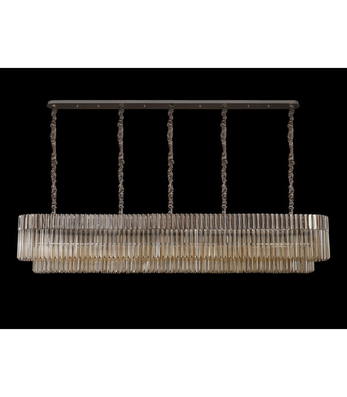 Poland 225 x 40cm Linear Pendant 12 Light E14 Polished Nickel/Cognac Sculpted Glass Item Weight: 60kg-9