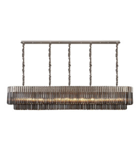 Poland 225 x 40cm Linear Pendant 12 Light E14 Polished Nickel/Smoked Sculpted Glass Item Weight: 60kg-1