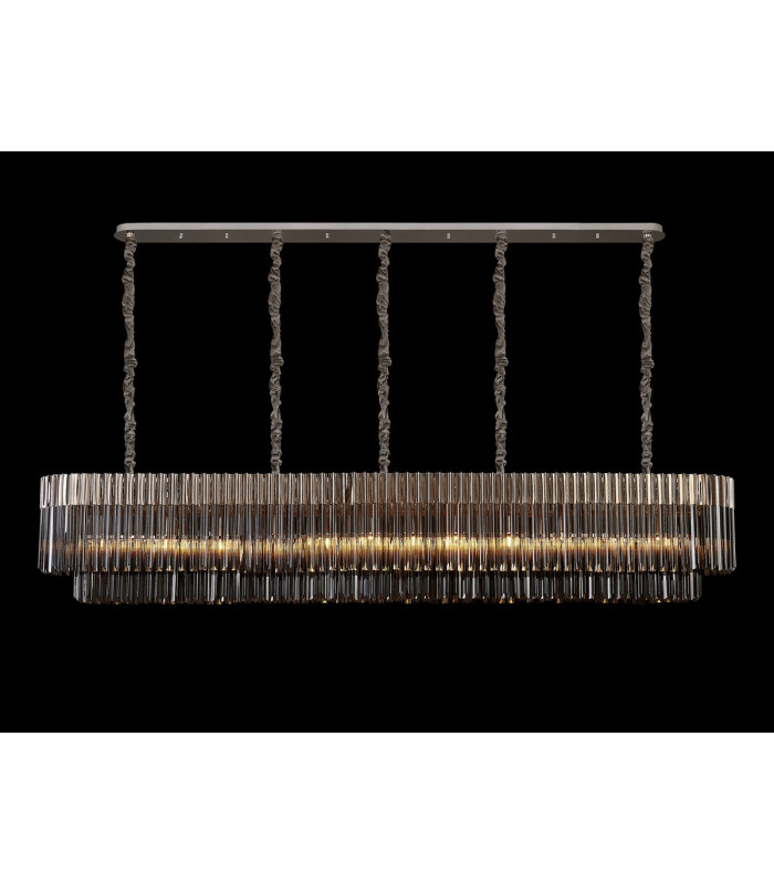 Poland 225 x 40cm Linear Pendant 12 Light E14 Polished Nickel/Smoked Sculpted Glass Item Weight: 60kg-3