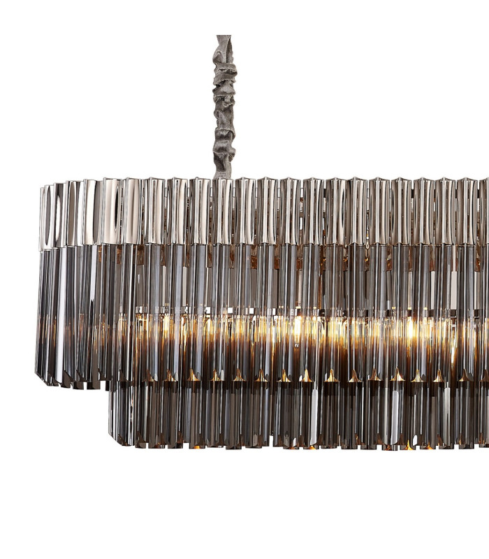 Poland 225 x 40cm Linear Pendant 12 Light E14 Polished Nickel/Smoked Sculpted Glass Item Weight: 60kg-5
