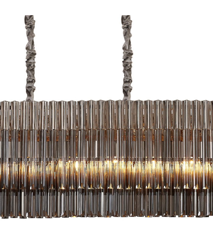 Poland 225 x 40cm Linear Pendant 12 Light E14 Polished Nickel/Smoked Sculpted Glass Item Weight: 60kg-7