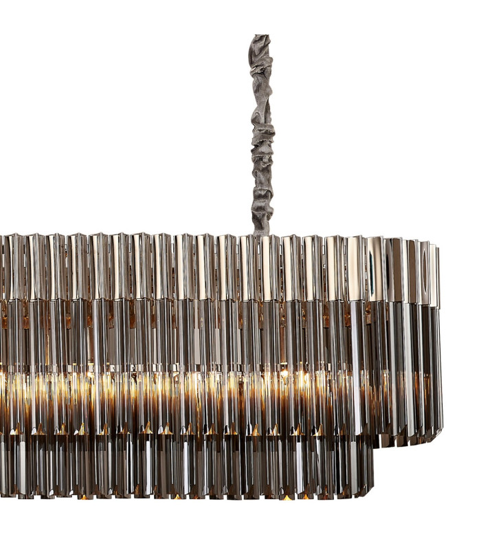 Poland 225 x 40cm Linear Pendant 12 Light E14 Polished Nickel/Smoked Sculpted Glass Item Weight: 60kg-8