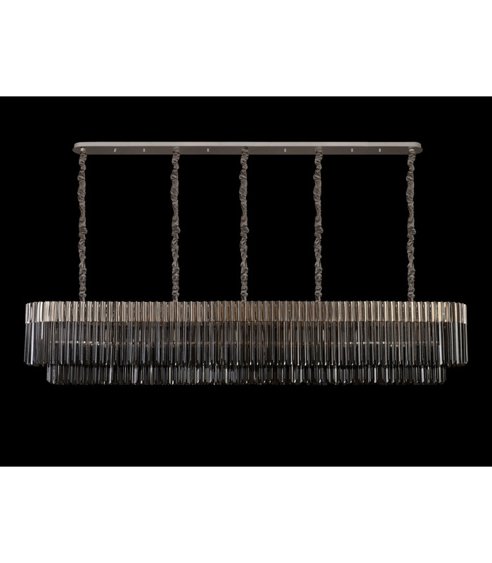 Poland 225 x 40cm Linear Pendant 12 Light E14 Polished Nickel/Smoked Sculpted Glass Item Weight: 60kg-9