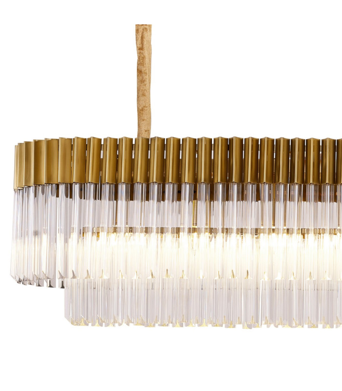 Poland 225 x 40cm Linear Pendant Bell Cup 12 Light E14 Brass/Clear Sculpted Glass Item Weight: 56kg-5