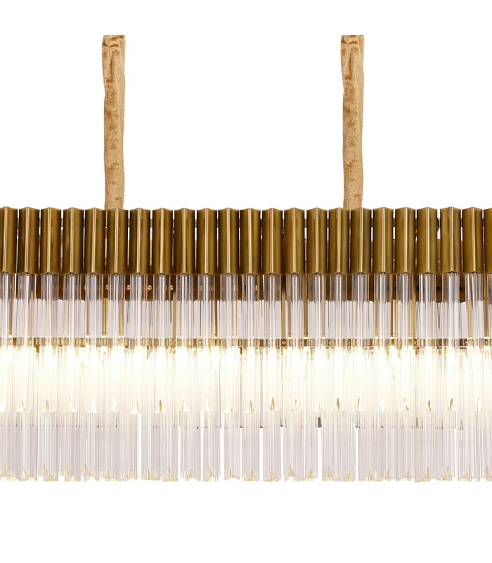 Poland 225 x 40cm Linear Pendant Bell Cup 12 Light E14 Brass/Clear Sculpted Glass Item Weight: 56kg-7
