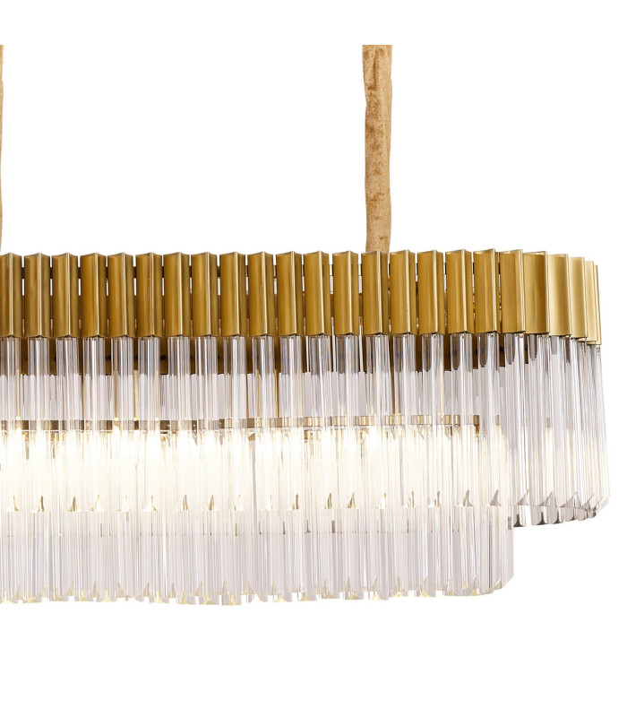 Poland 225 x 40cm Linear Pendant Bell Cup 12 Light E14 Brass/Clear Sculpted Glass Item Weight: 56kg-8