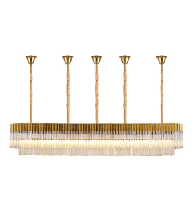 Poland 225 x 40cm Linear Pendant Bell Cup 12 Light E14 Brass/Cognac Sculpted Glass Item Weight: 56kg-1