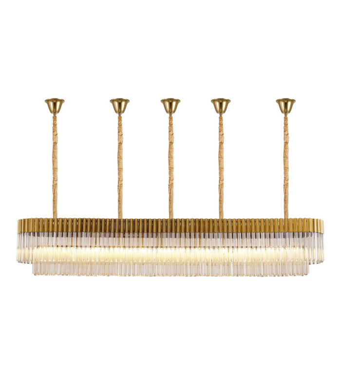 Poland 225 x 40cm Linear Pendant Bell Cup 12 Light E14 Brass/Cognac Sculpted Glass Item Weight: 56kg-1