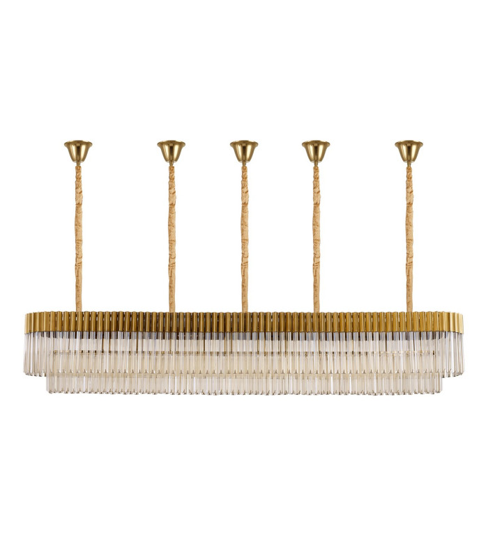 Poland 225 x 40cm Linear Pendant Bell Cup 12 Light E14 Brass/Cognac Sculpted Glass Item Weight: 56kg-4