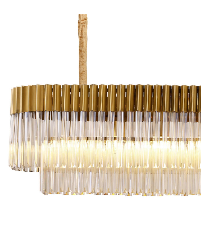 Poland 225 x 40cm Linear Pendant Bell Cup 12 Light E14 Brass/Cognac Sculpted Glass Item Weight: 56kg-5