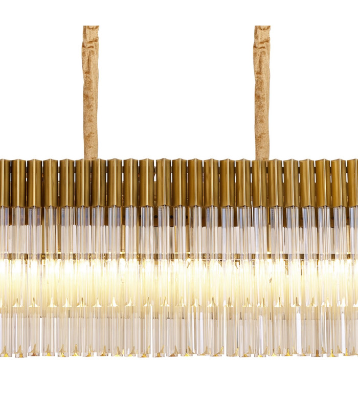 Poland 225 x 40cm Linear Pendant Bell Cup 12 Light E14 Brass/Cognac Sculpted Glass Item Weight: 56kg-7