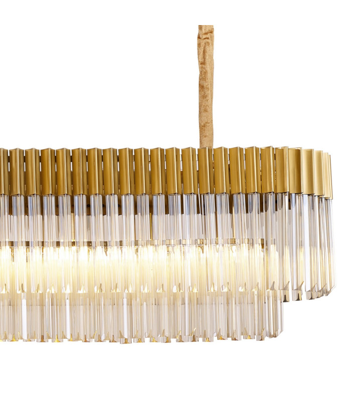 Poland 225 x 40cm Linear Pendant Bell Cup 12 Light E14 Brass/Cognac Sculpted Glass Item Weight: 56kg-8
