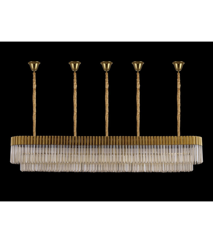 Poland 225 x 40cm Linear Pendant Bell Cup 12 Light E14 Brass/Cognac Sculpted Glass Item Weight: 56kg-9