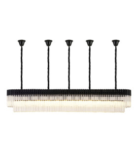 Poland 225 x 40cm Linear Pendant Bell Cup 12 Light E14 Matt Black/Clear Sculpted Glass Item Weight: 56kg-1