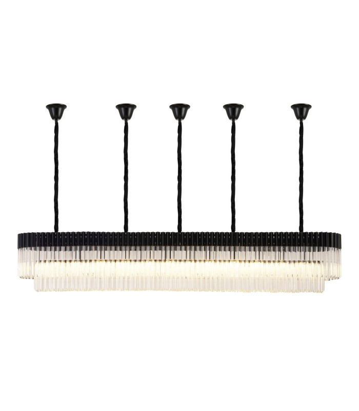 Poland 225 x 40cm Linear Pendant Bell Cup 12 Light E14 Matt Black/Clear Sculpted Glass Item Weight: 56kg-1