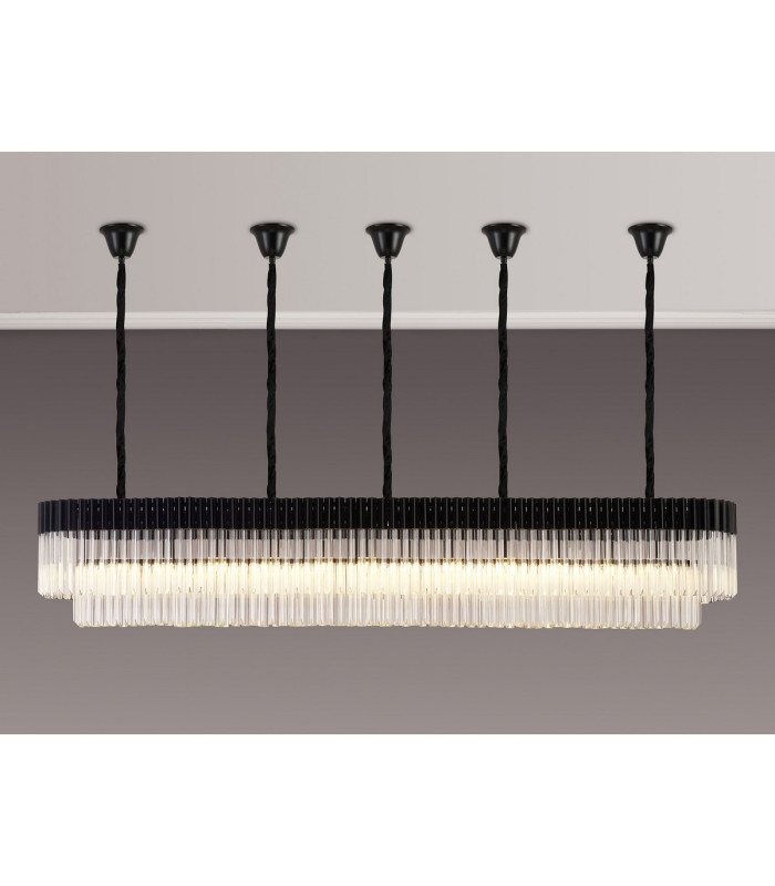 Poland 225 x 40cm Linear Pendant Bell Cup 12 Light E14 Matt Black/Clear Sculpted Glass Item Weight: 56kg-3