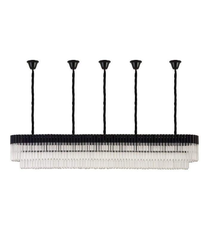 Poland 225 x 40cm Linear Pendant Bell Cup 12 Light E14 Matt Black/Clear Sculpted Glass Item Weight: 56kg-4