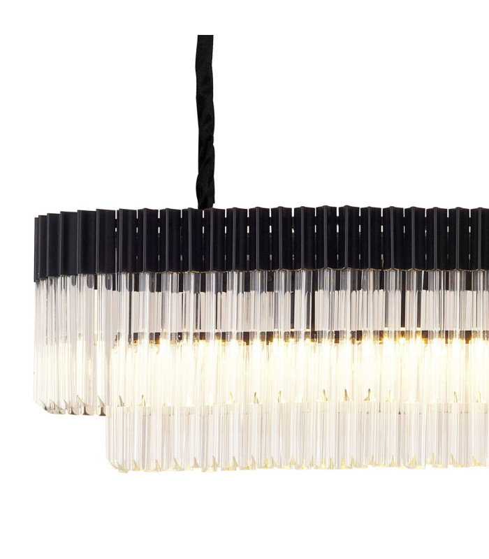 Poland 225 x 40cm Linear Pendant Bell Cup 12 Light E14 Matt Black/Clear Sculpted Glass Item Weight: 56kg-5