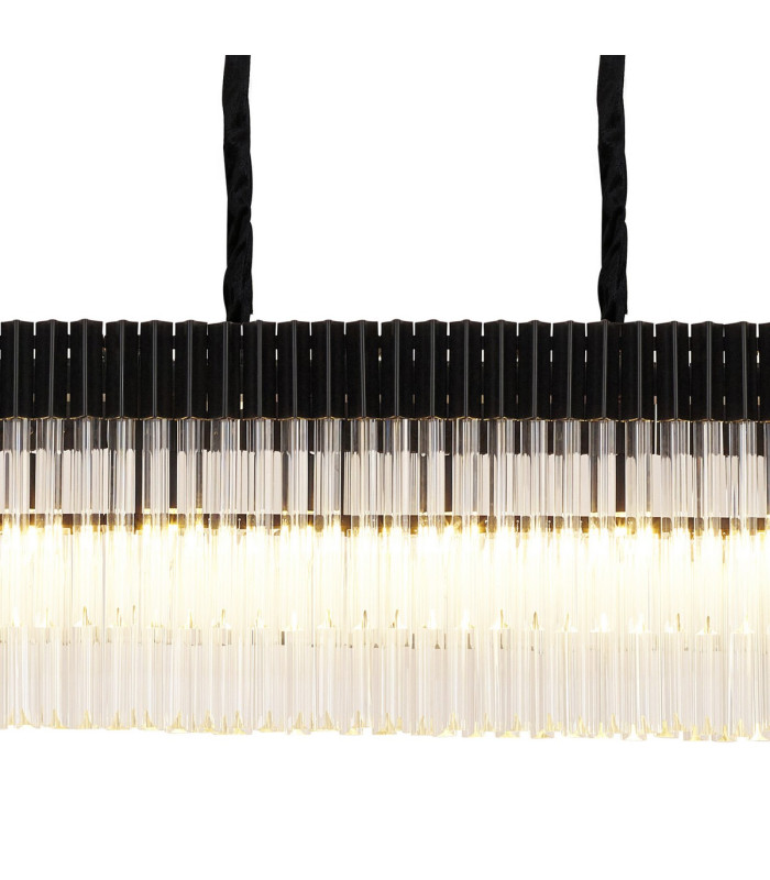 Poland 225 x 40cm Linear Pendant Bell Cup 12 Light E14 Matt Black/Clear Sculpted Glass Item Weight: 56kg-7
