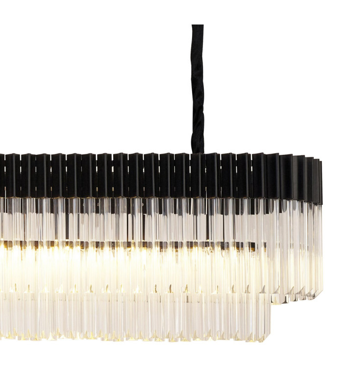 Poland 225 x 40cm Linear Pendant Bell Cup 12 Light E14 Matt Black/Clear Sculpted Glass Item Weight: 56kg-8