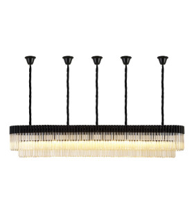 Poland 225 x 40cm Linear Pendant Bell Cup 12 Light E14 Matt Black/Cognac Sculpted Glass Item Weight: 56kg-1