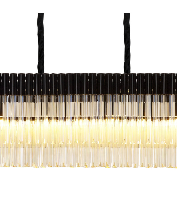 Poland 225 x 40cm Linear Pendant Bell Cup 12 Light E14 Matt Black/Cognac Sculpted Glass Item Weight: 56kg-7