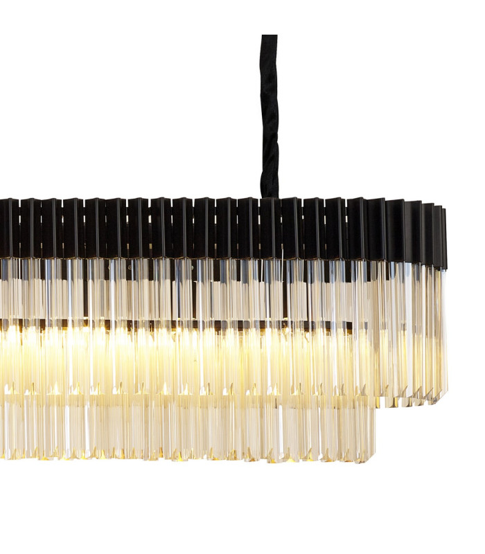 Poland 225 x 40cm Linear Pendant Bell Cup 12 Light E14 Matt Black/Cognac Sculpted Glass Item Weight: 56kg-8
