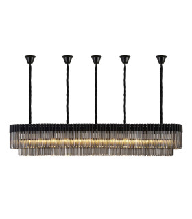 Poland 225 x 40cm Linear Pendant Bell Cup 12 Light E14 Matt Black/Smoked Sculpted Glass Item Weight: 56kg-1
