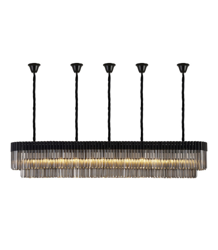 Poland 225 x 40cm Linear Pendant Bell Cup 12 Light E14 Matt Black/Smoked Sculpted Glass Item Weight: 56kg-1