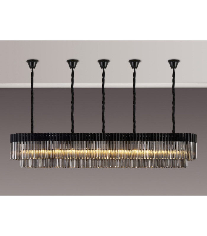 Poland 225 x 40cm Linear Pendant Bell Cup 12 Light E14 Matt Black/Smoked Sculpted Glass Item Weight: 56kg-3
