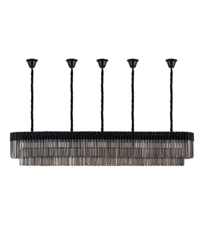 Poland 225 x 40cm Linear Pendant Bell Cup 12 Light E14 Matt Black/Smoked Sculpted Glass Item Weight: 56kg-4