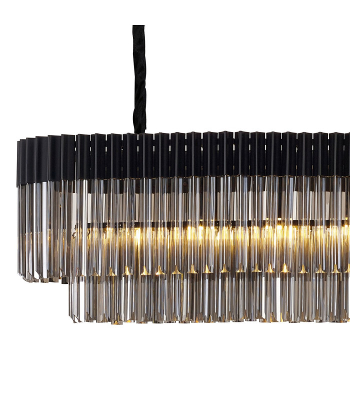 Poland 225 x 40cm Linear Pendant Bell Cup 12 Light E14 Matt Black/Smoked Sculpted Glass Item Weight: 56kg-5