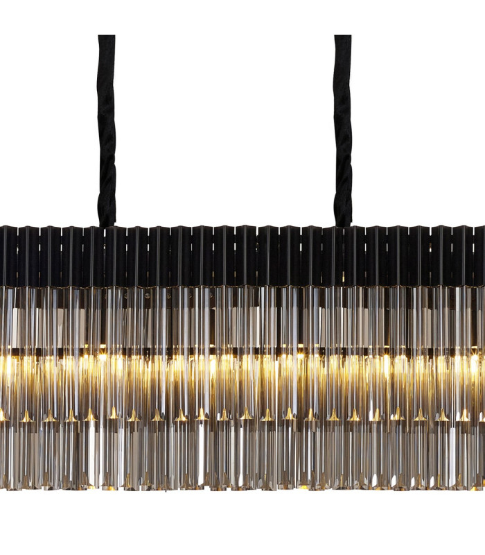 Poland 225 x 40cm Linear Pendant Bell Cup 12 Light E14 Matt Black/Smoked Sculpted Glass Item Weight: 56kg-7