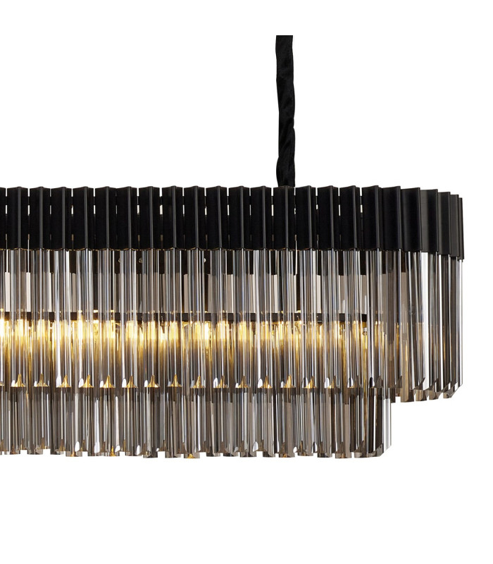 Poland 225 x 40cm Linear Pendant Bell Cup 12 Light E14 Matt Black/Smoked Sculpted Glass Item Weight: 56kg-8