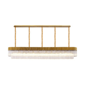 Poland 250 x 40cm Linear Pendant 13 Light E14 Brass/Clear Sculpted Glass Item Weight: 67kg-1