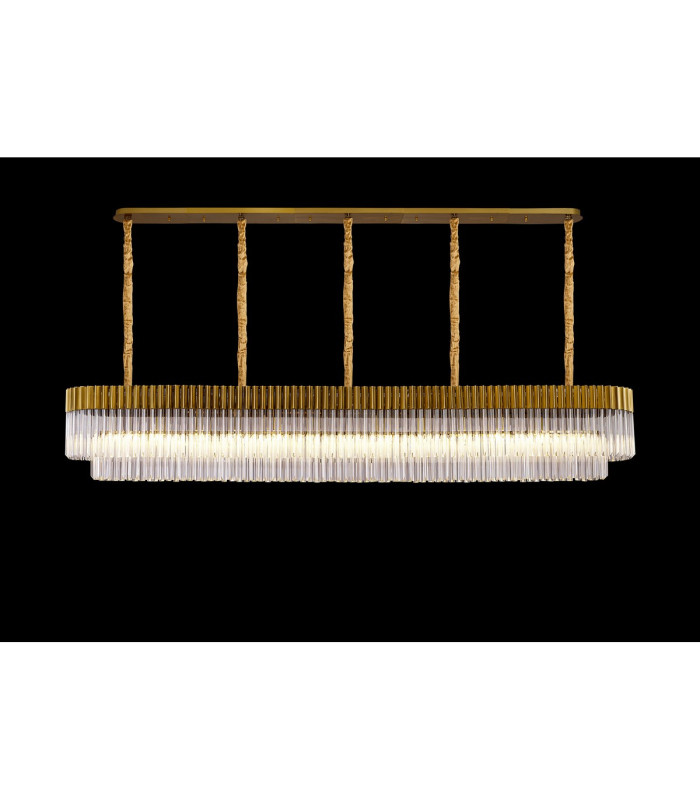 Poland 250 x 40cm Linear Pendant 13 Light E14 Brass/Clear Sculpted Glass Item Weight: 67kg-3