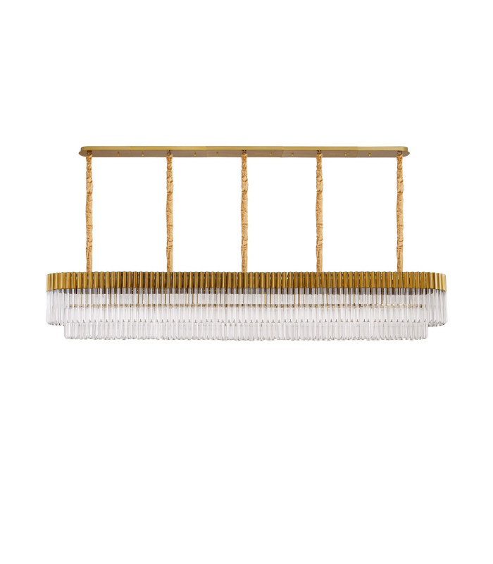 Poland 250 x 40cm Linear Pendant 13 Light E14 Brass/Clear Sculpted Glass Item Weight: 67kg-4